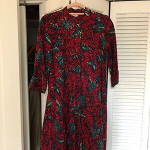 Zuri Dress in Red with Blue Bird Print, Size XXS- Long